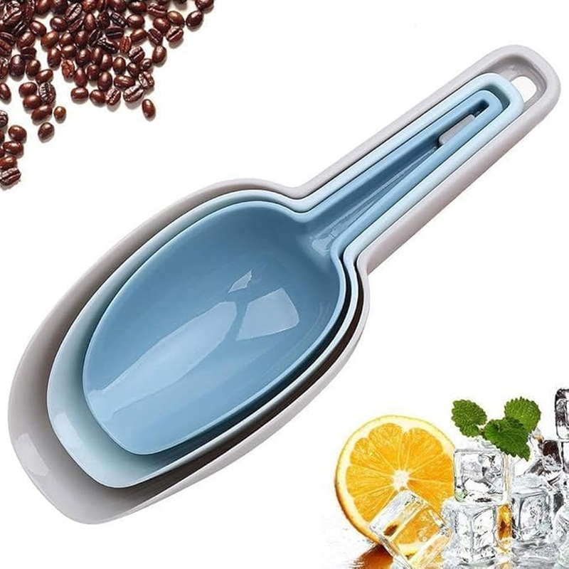 Set of 3 Ice Scoop,Small Flour Scoop, Plastic Kitchen Ice Scoop for Canisters or Ice Maker, Food Scoops for Canisters, Freezer, Flour, Dry Foods, Coffee Beans, Pop Corn (Gray + Green + Blue)