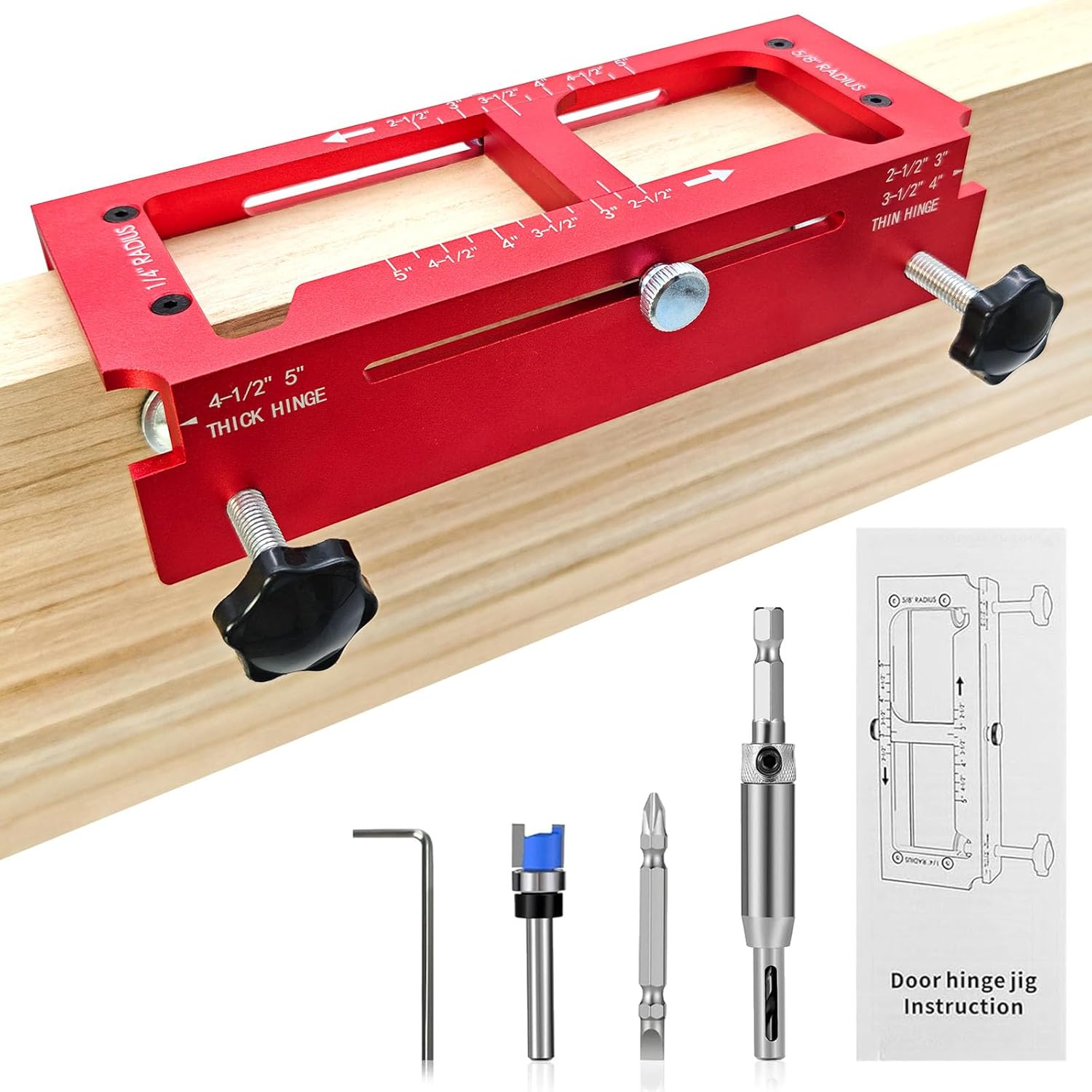 Door Hinge Jig, Aluminum Alloy Door Hinge Router Jig with Scale, Adjustable Mortise Template Kit, Fits Door Hinges from 2.5