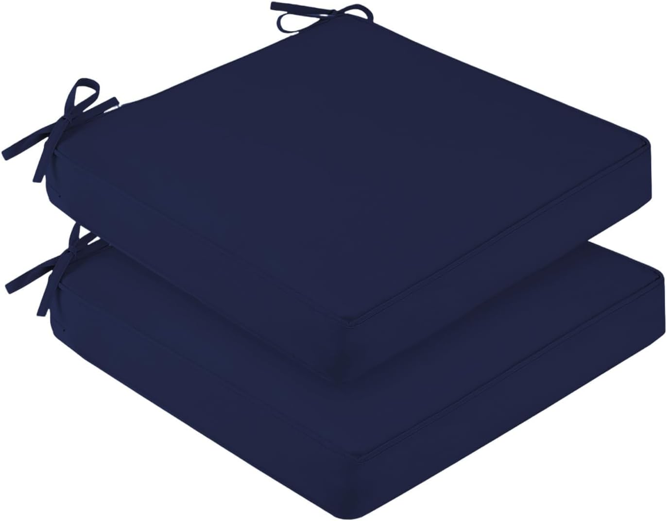 Waterproof Outdoor Chair Cushions for Patio Furniture, 24" X 24" X 4" Patio Chair Cushion with Adjustable Ties & Portable Handle, Square Outdoor Cushion with Removable Cover, Navy, 2 Pack