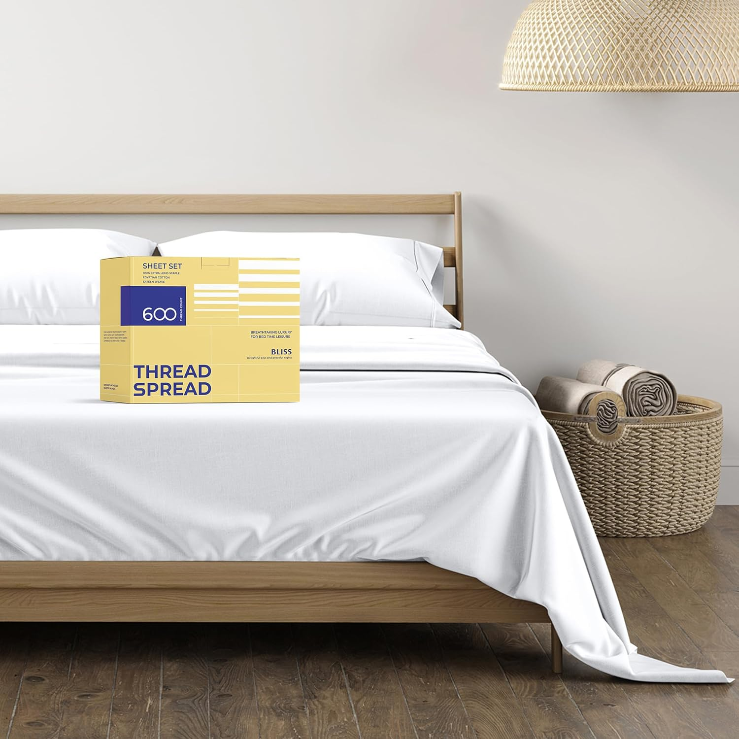 100% Egyptian Cotton Sheets Queen Size - 600 Thread Count Sheet Set Queen, 4 PC White Luxury Sheets Queen Size, Extra Soft, Cooling Sateen Weave Deep Pocket Sheet, Fits Mattress Upto 18