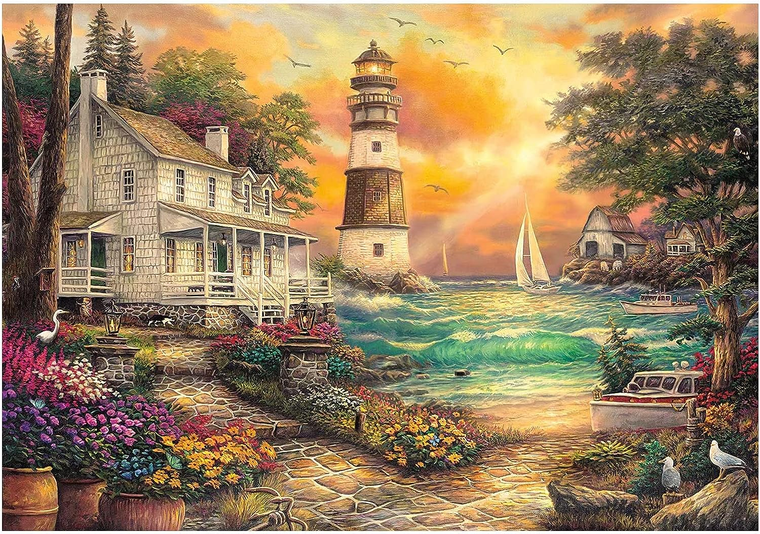 Diamond Painting Kits for Adults,Cottage by the Sea Tree 5D DIY Diamond Art Kits Full Drill Diamond Dots for Gift Wall Decor and Relaxation Gem Arts 12X16 Inch