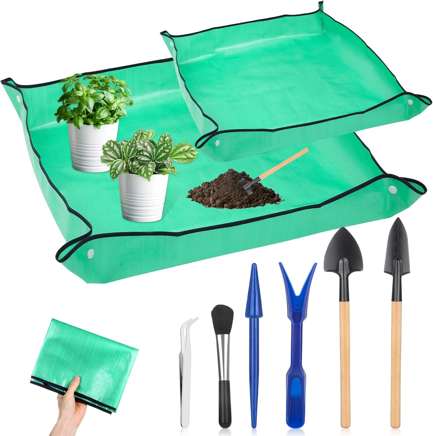 2PCS Tapete Reutilizable Para Trasplante De Plantas Jardin Con 6 Herramientas