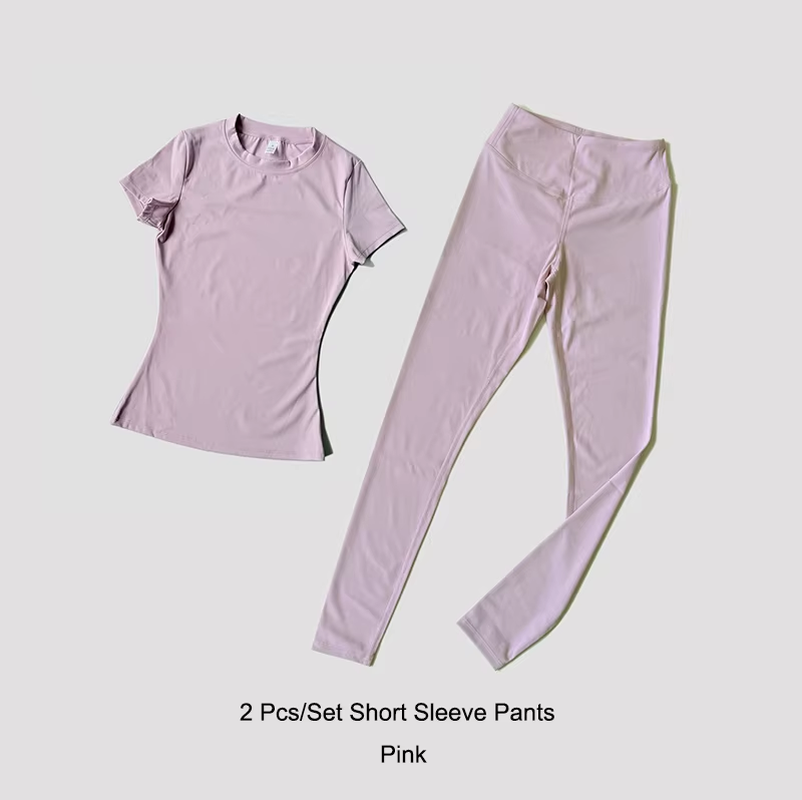 Quick-Drying Gym Leggings Set Sport Suit Short Sleeve Breathable Stretchy Slim Fitness Active Top Tight Gym Set