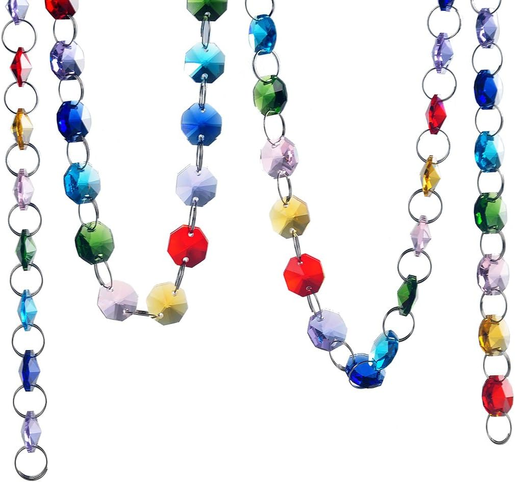 6FT Glass Crystal Rainbow Color 14Mm Octagon Beads Chain Chandelier Prisms 