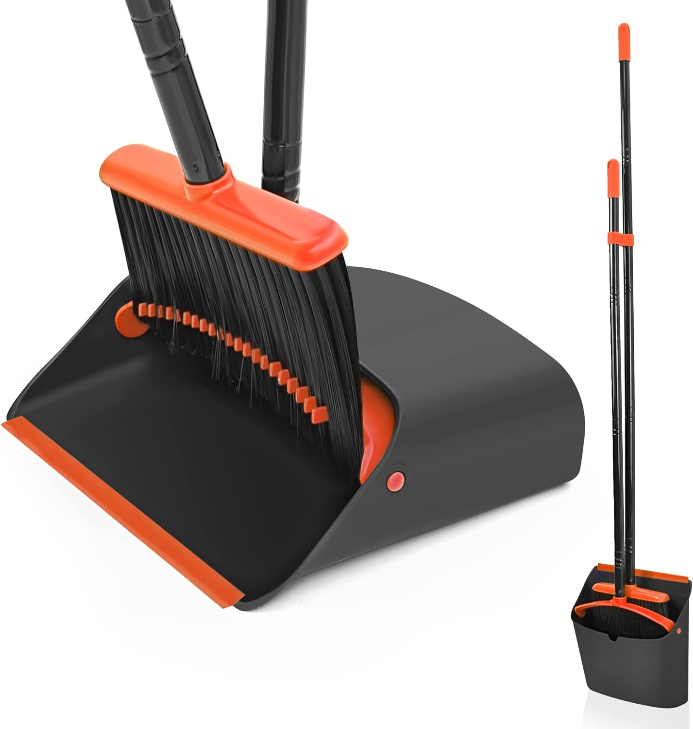 Broom and Dustpan Set for Home,  Long Handle Lightweight Indoor Broom Set Heavy Duty, Upright Standing Dust Pan with Comb Teeth Store Sweep Set for Room Kitchen Office Lobby