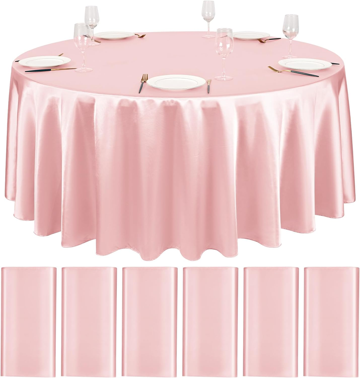 6 Packs Satin Tablecloth 120 Inch Rose Gold round Tablecloths, Overlay Satin Table Cover Bright Silk Tablecloth Smooth Fabric Table Decoration for Wedding Party Banquet Events
