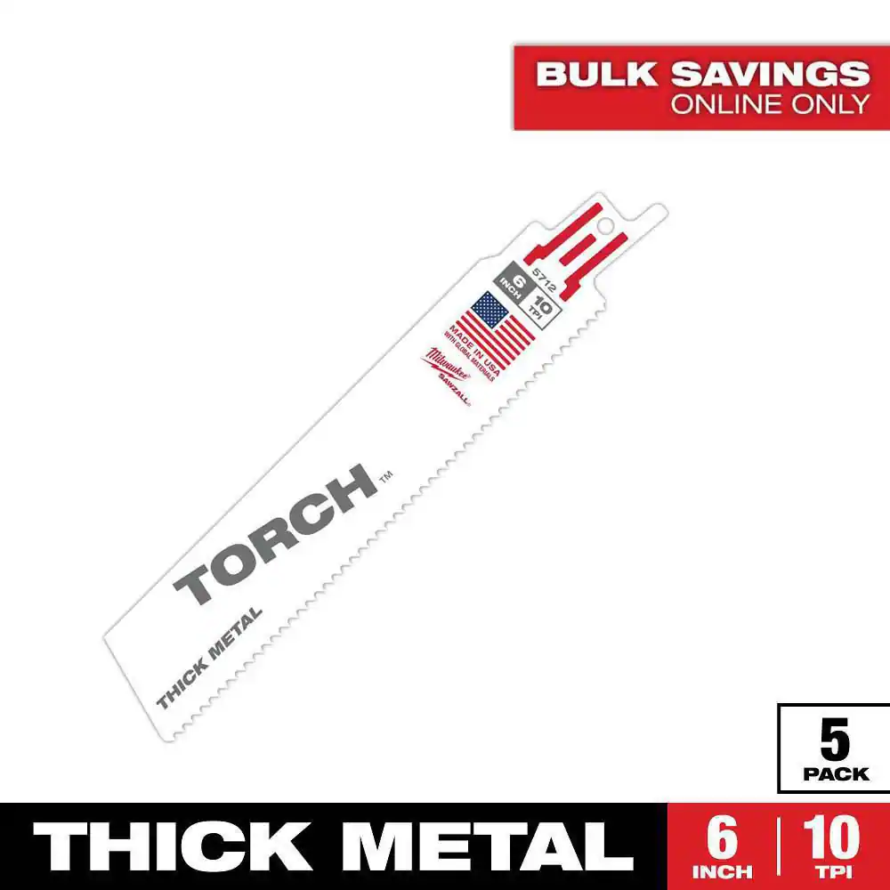 6 In. 10 TPI TORCH Thick Metal Cutting SAWZALL Reciprocating Saw Blades (5-Pack)