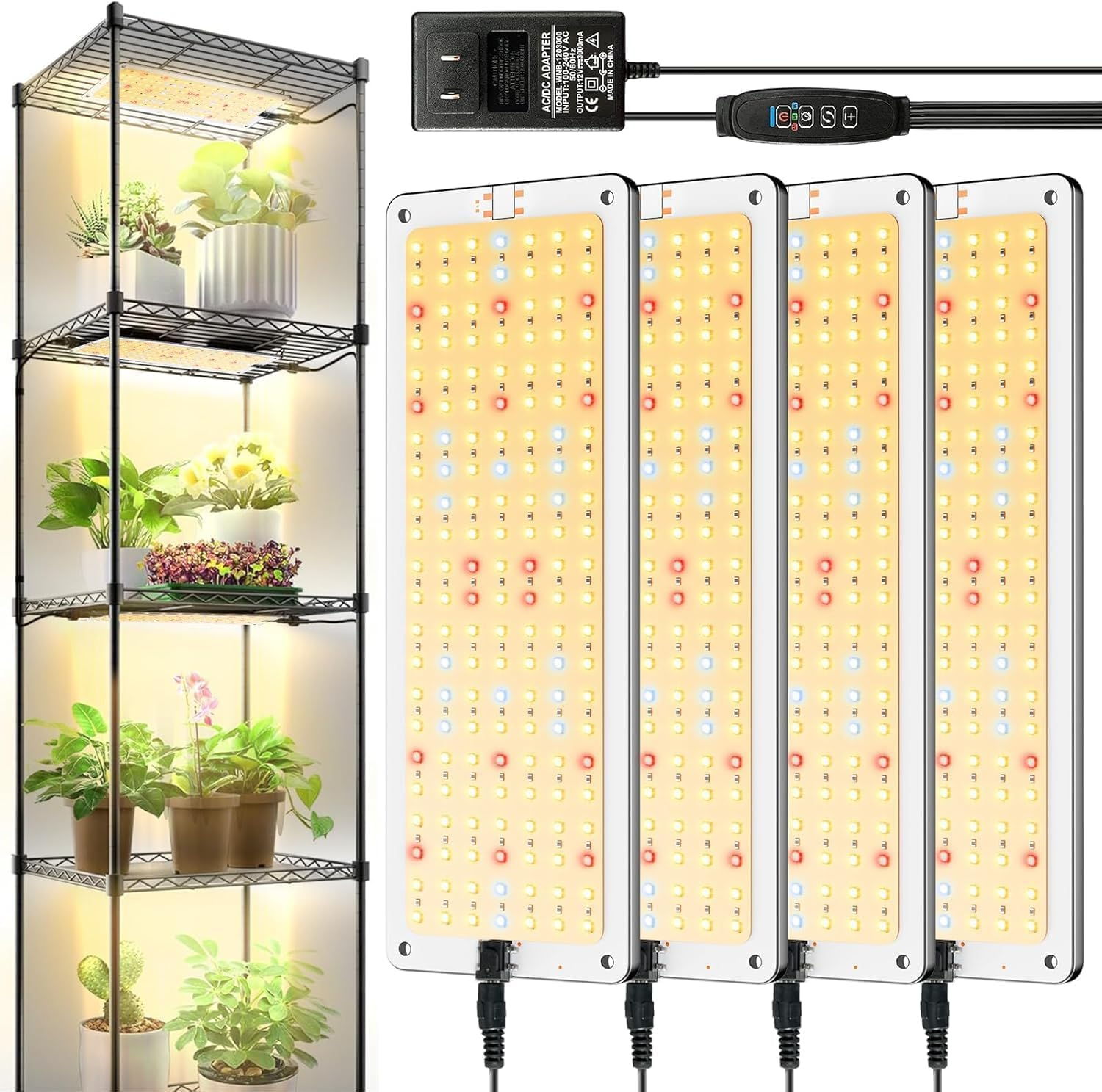 LED Grow Lights for Shelves 4Pack, Grow Lights for Indoor Plants,616Leds Full Spectrum, Grow Light for under Cabinet Plant, Grow Lamp with 3/9/12H Timer,10 Dimmable Levels for Plant Growing