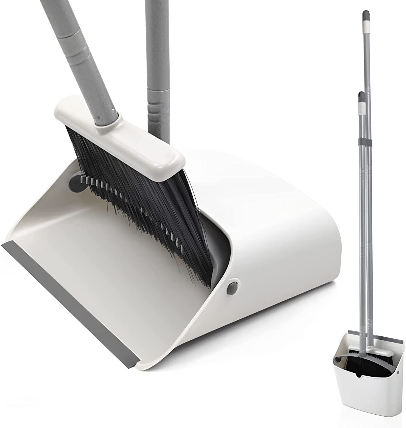 Broom and Dustpan Set,  Long Handle Lightweight Broom Set Upright Standing Dustpan Stand up Store Sweep Set for Home Room Kitchen Office Lobby
