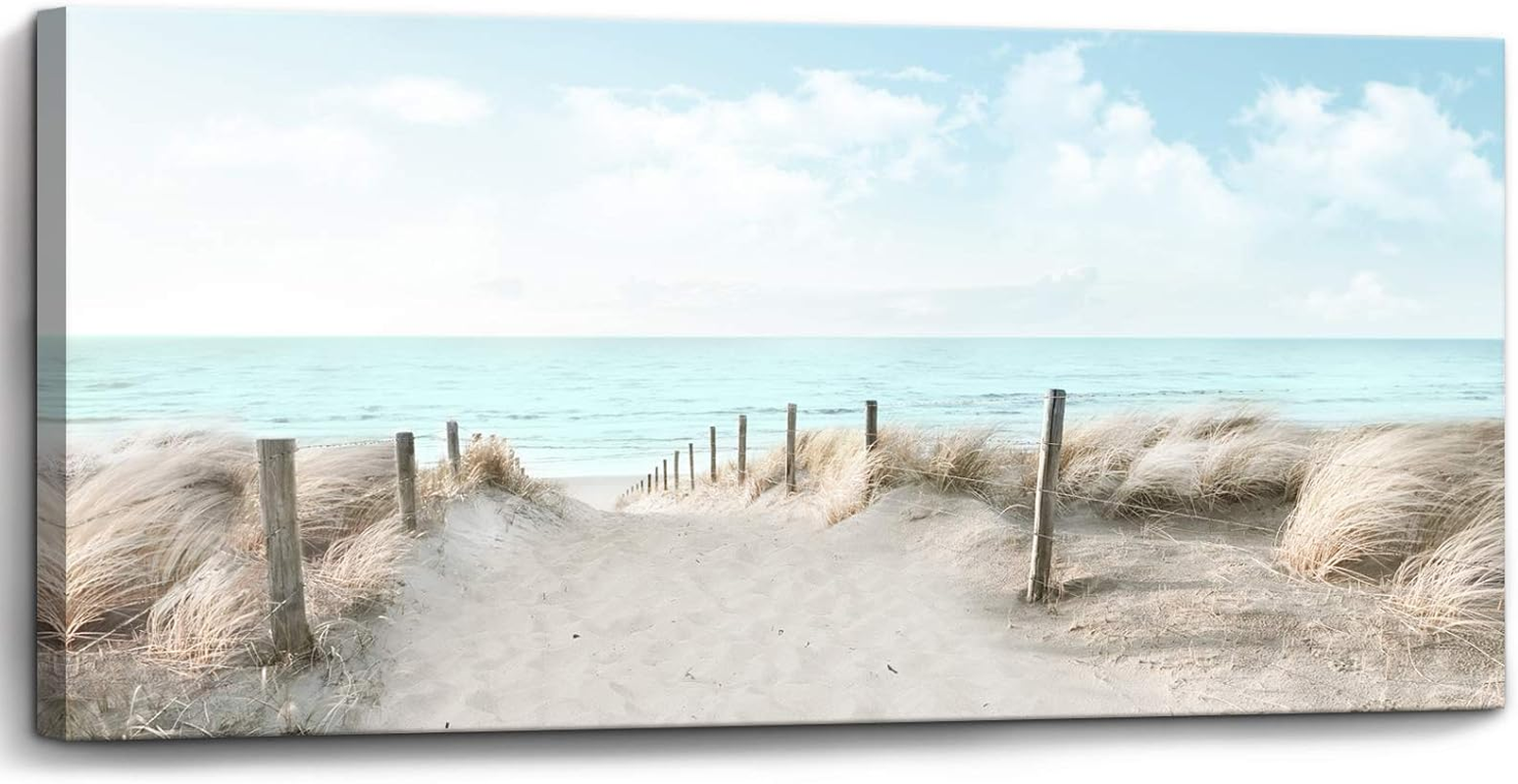 Large Canvas Wall Art Sky Beach Painting Picture Print on Canvas Framed Wall Art for Living Room Wall Decor for Bedroom Modern Coastal Landscape Room Decorations Artwork Size 60X30 Ready to Hang
