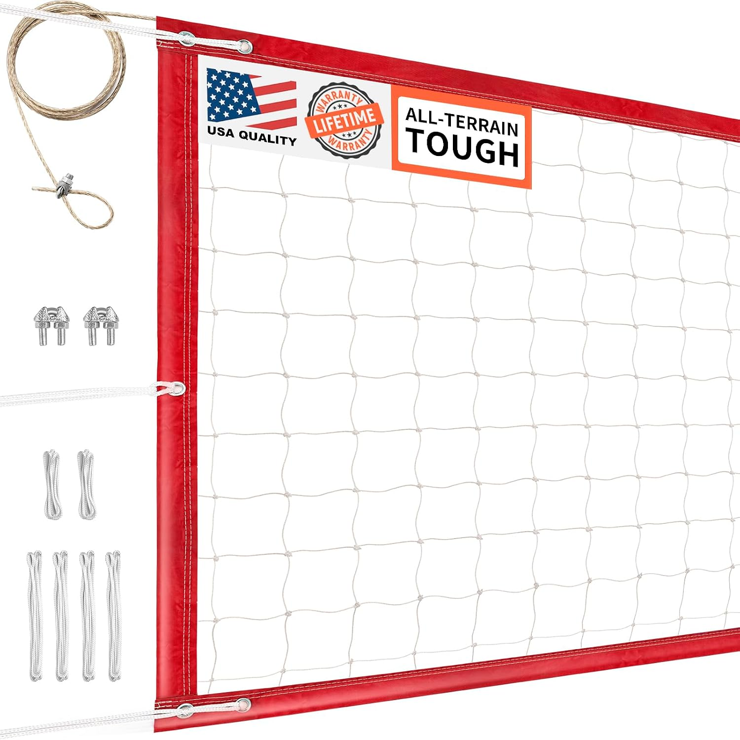 Red de voleibol profesional, resistente, 32x3 ft, cable de acero de 46 ft.