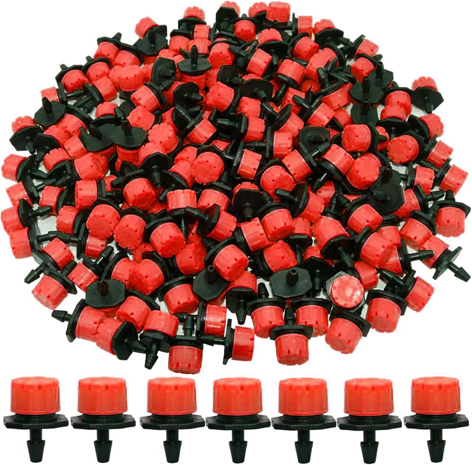 200Pcs Adjustable Drip Irrigation Emitters, 1/4Inch Adjustable Micro Drip Irrigation System Watering Sprinklers Anti-Clogging Emitter Dripper Red Garden Supplies