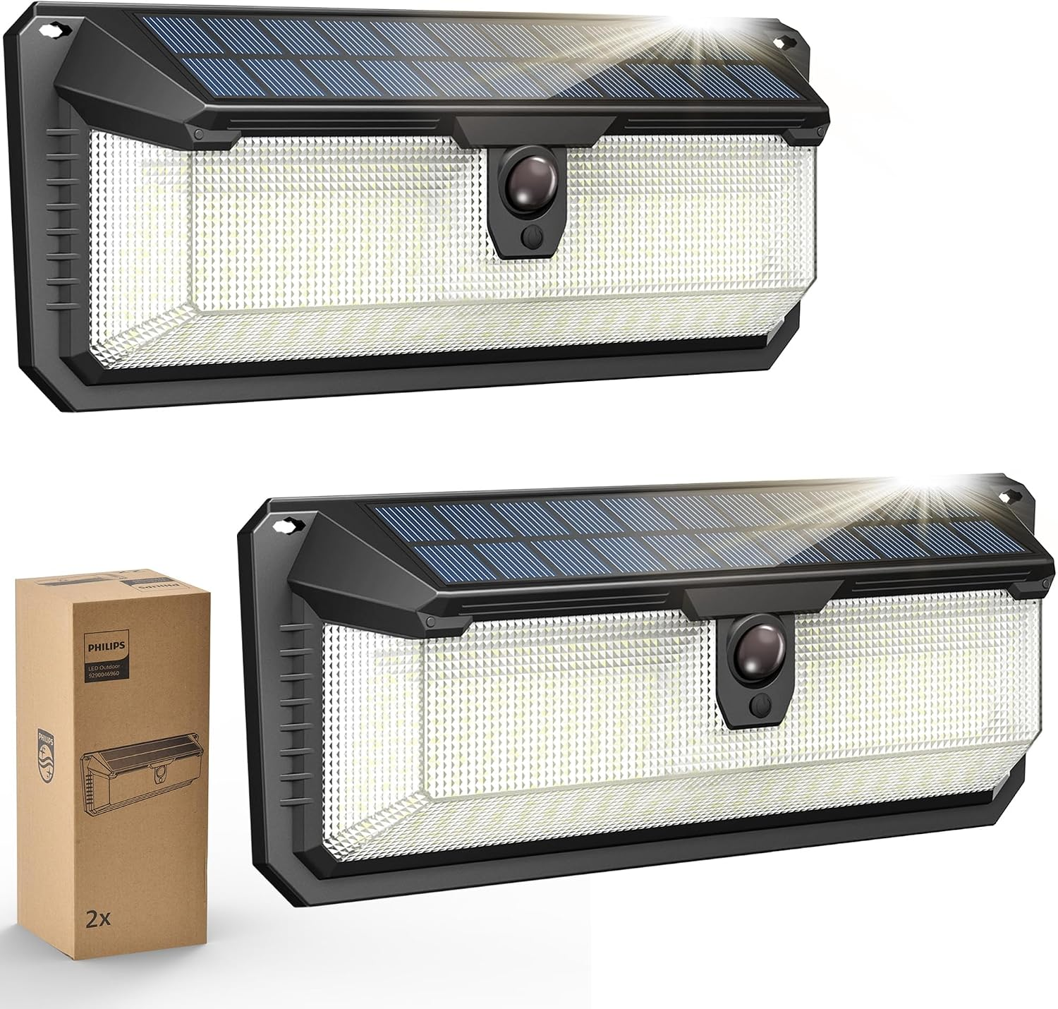 Philips Solar Lights Motion Sensor Outdoor, 258 Leds Solar Powered Security Lights, 3 Lighting Modes, Waterproof Wall Lights for outside Yard Fence Garden Garage (2)