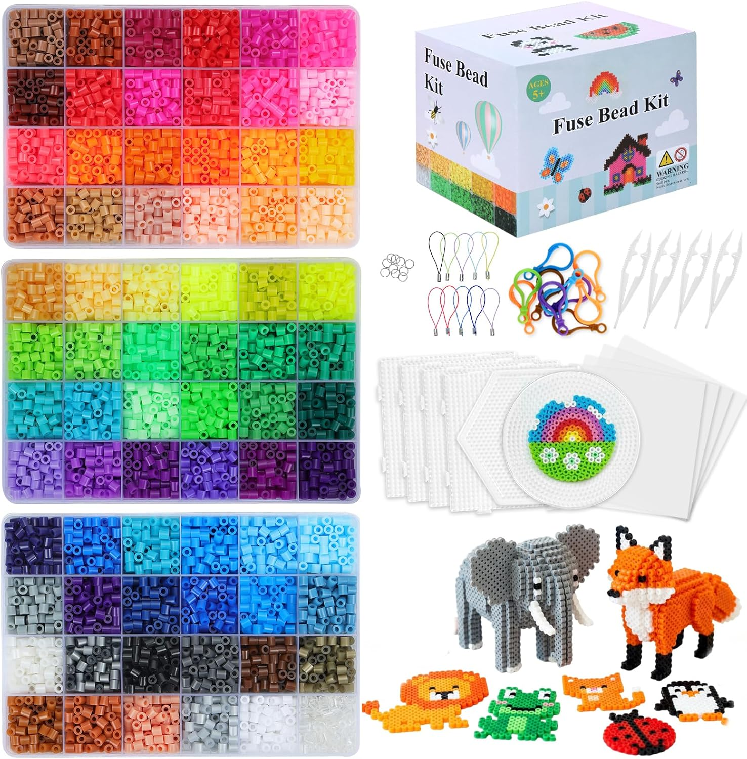 Fuse Beads Kit 15000 Pcs 72 Colors 5Mm Beads Craft Kit Including Pegboard, Melting Beads, Ironing Paper, Tweezers & Colorful Hooks, Christmas Home School Arts and Crafts Supplies for Girls