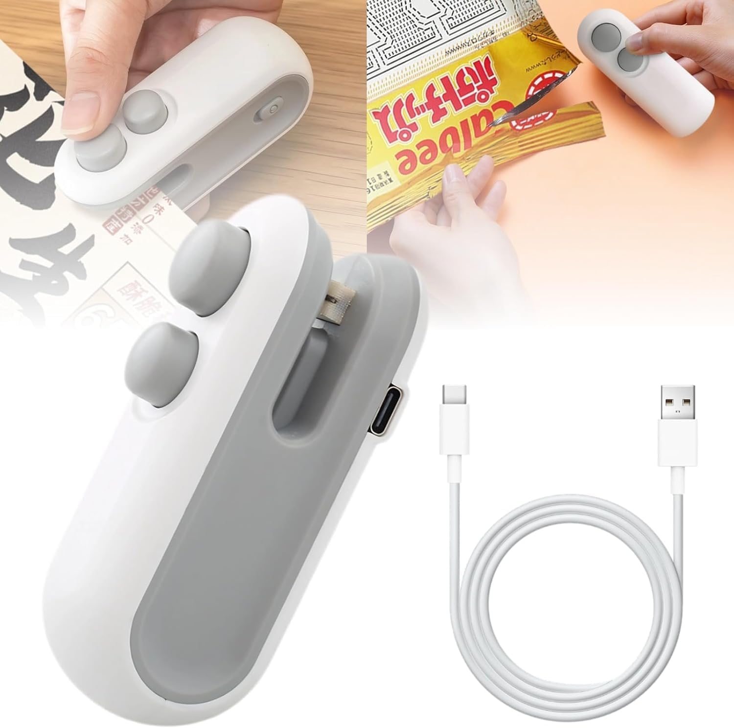Mini Bag Sealer, 2-In-1 Rechargeable Mini Heat Sealer & Cutter, Magnetic Portable Plastic Bag Sealer for Snacks, Chips, Food Freshness Storage (White)