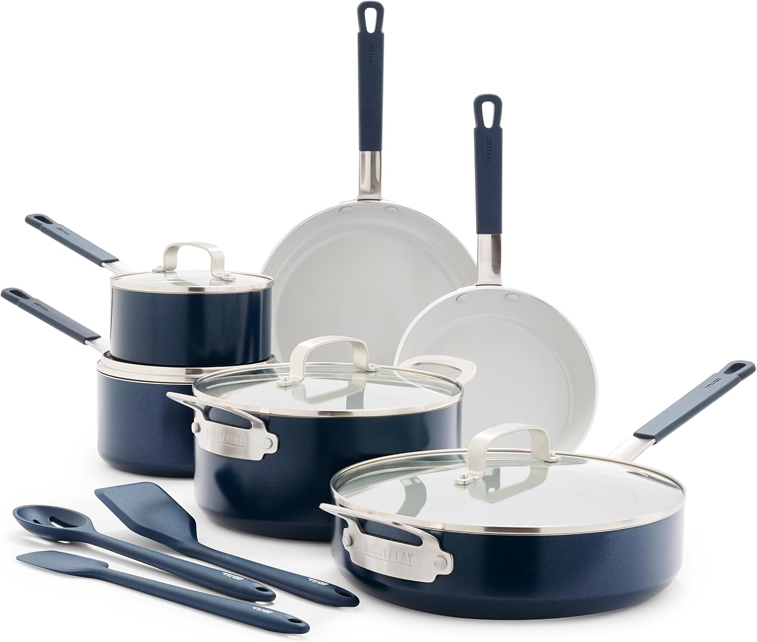 Bobby Flay  13-Piece Nonstick Cookware Set - Navy Blue, Easy Clean