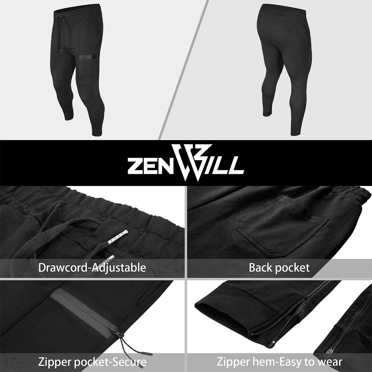 ZENWILL Mens Zip Gym Joggers Track Pants,Men's Casual Workout Sweatpants with... - Picture 7 of 16