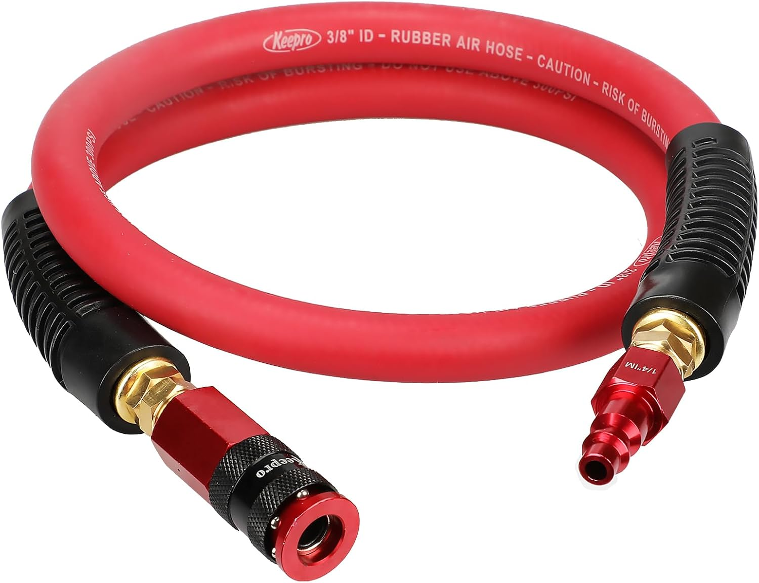 Rubber Air Hose, Durable Air Compressor Hose 3/8 Inch ID by 3 Feet Long with Swivel Universal Aluminium Quick Coupler and Plug, 300 PSI Maximum Pressure, Red