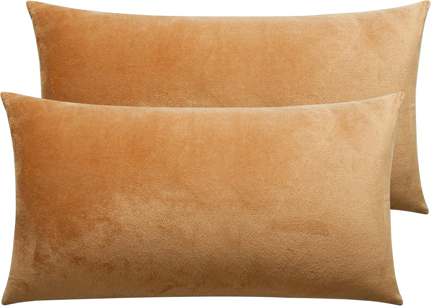 2 Pack Zippered Velvet King Pillowcases, Super Soft and Cozy Luxury Fuzzy Flannel Pillow Cases with Zipper, 20X36 Inches, Camel