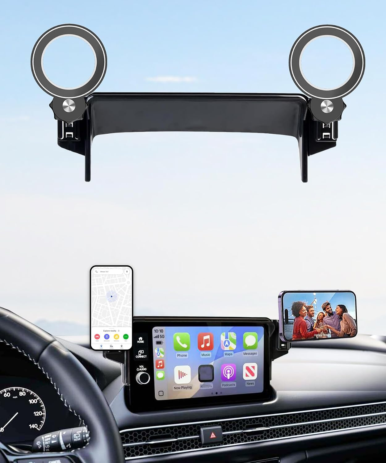 Car Phone Holder for Honda CRV/CR-V Hybrid 2023 2024 2025 2026/HR-V 2023-2026 Accessories Apply to 7/9 Inch Touch Screen Fixed Clip Magnetic Cell Phone Mount Handsfree 360 Degree Rotation