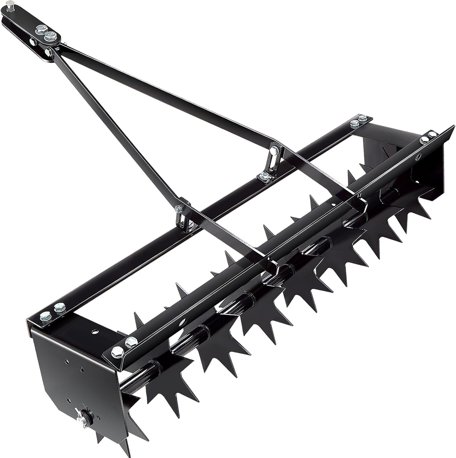 32 Inch Tow behind Spike Aerator Soil Penetrator Spikes Tractor with Galvanized Steel Tines and Wide Tow Bar Black Lawn Aerator for Home Yard Farm Use