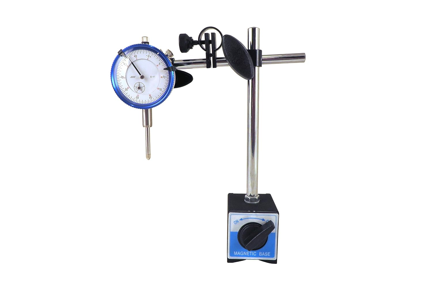 Magnetic Base with Fine Adjustment and SAE Dial Test Indicator (0.0005 Resolution, 1" Travel, 0.001" Accuracy) for Dial Test Indicator, Benchtop, Adult