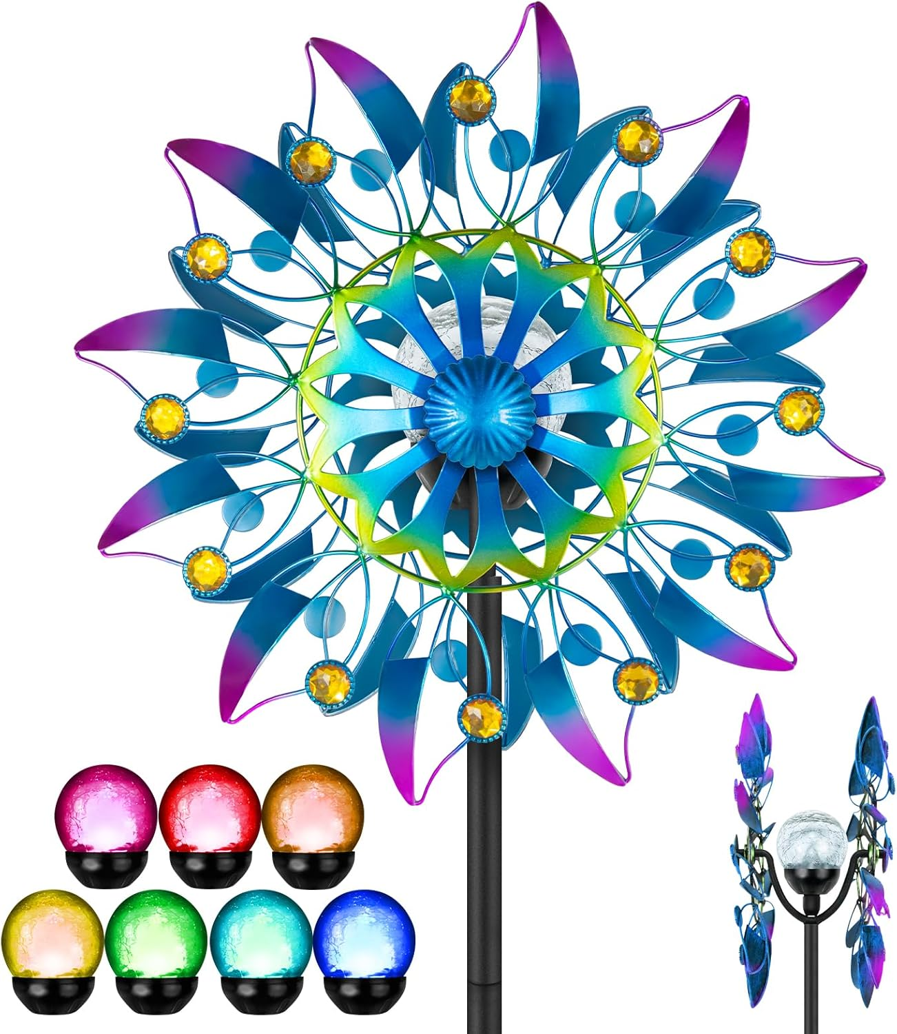 Solar Wind Spinner Waterproof Outdoor Metal Sculpture Patio Lawn Garden Decor 