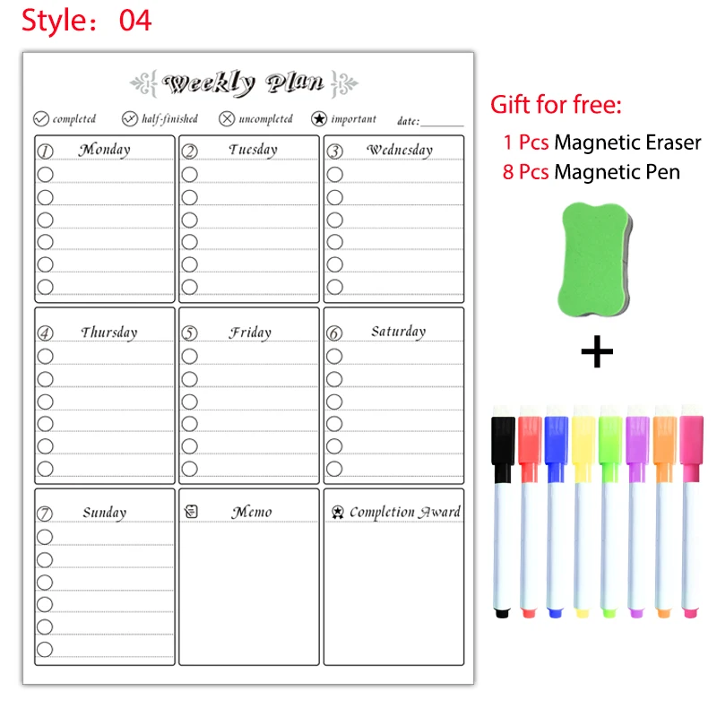 A3 Magnetic Fridge Planner – Monthly & Weekly Dry Erase Calendar with Free Marker Pens (297×420mm)