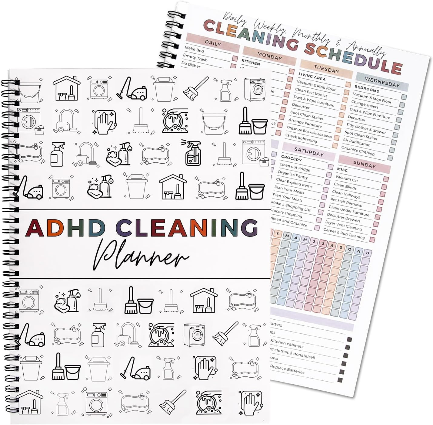 Adhd Cleaning Planner for Adults and Teens Adhd Cleaning and Organizing Planner Cleaning Schedule and Checklist Notebook List Daily Weekly Monthly for Home Chore Chart Adhd Daily Planner