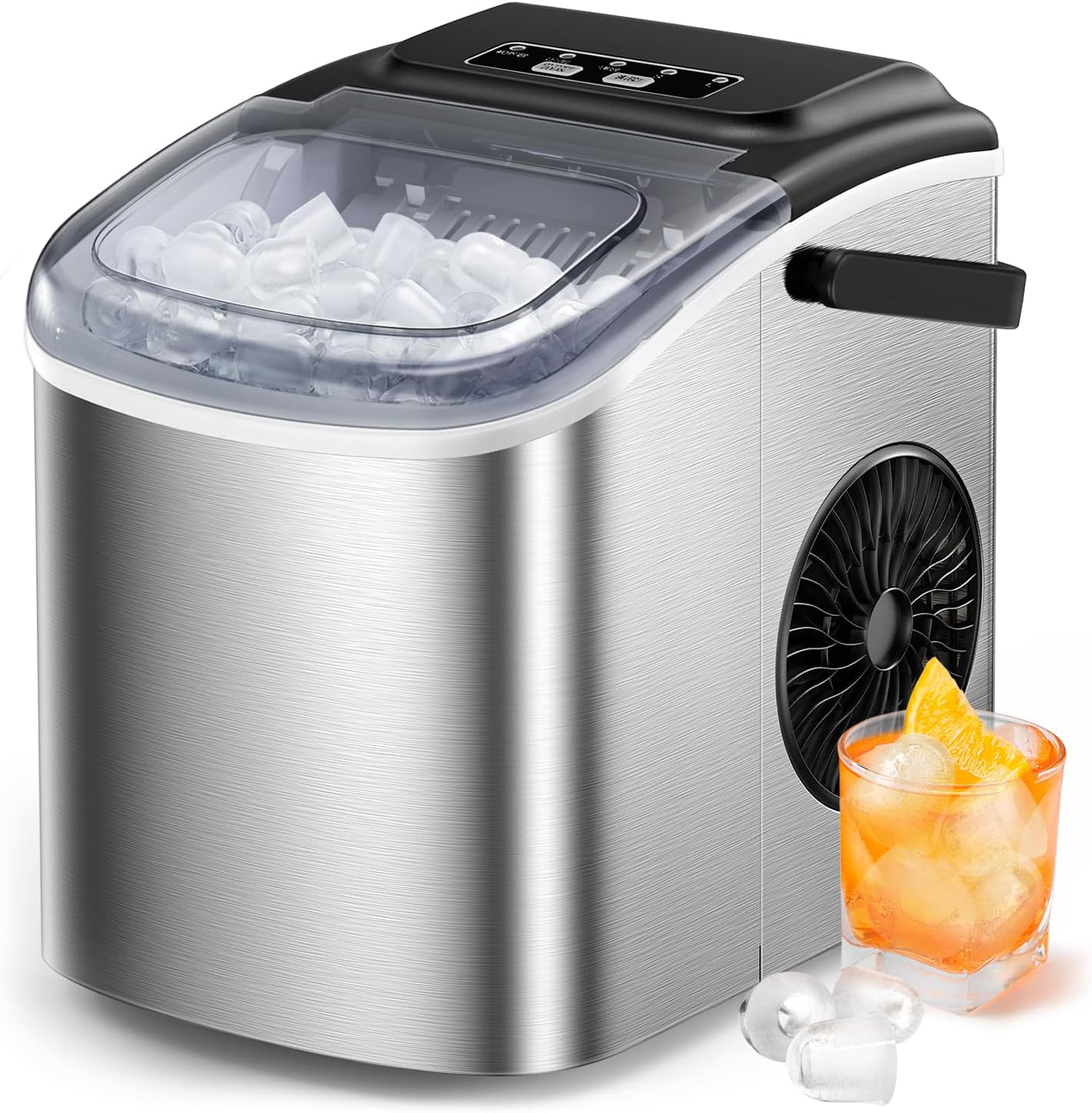 Ice Makers Countertop, 9 Cubes Ready in 6 Mins, 26Lbs in 24Hrs, Self-Cleaning Ice Machine with Ice Scoop and Basket, 2 Sizes of Bullet Ice