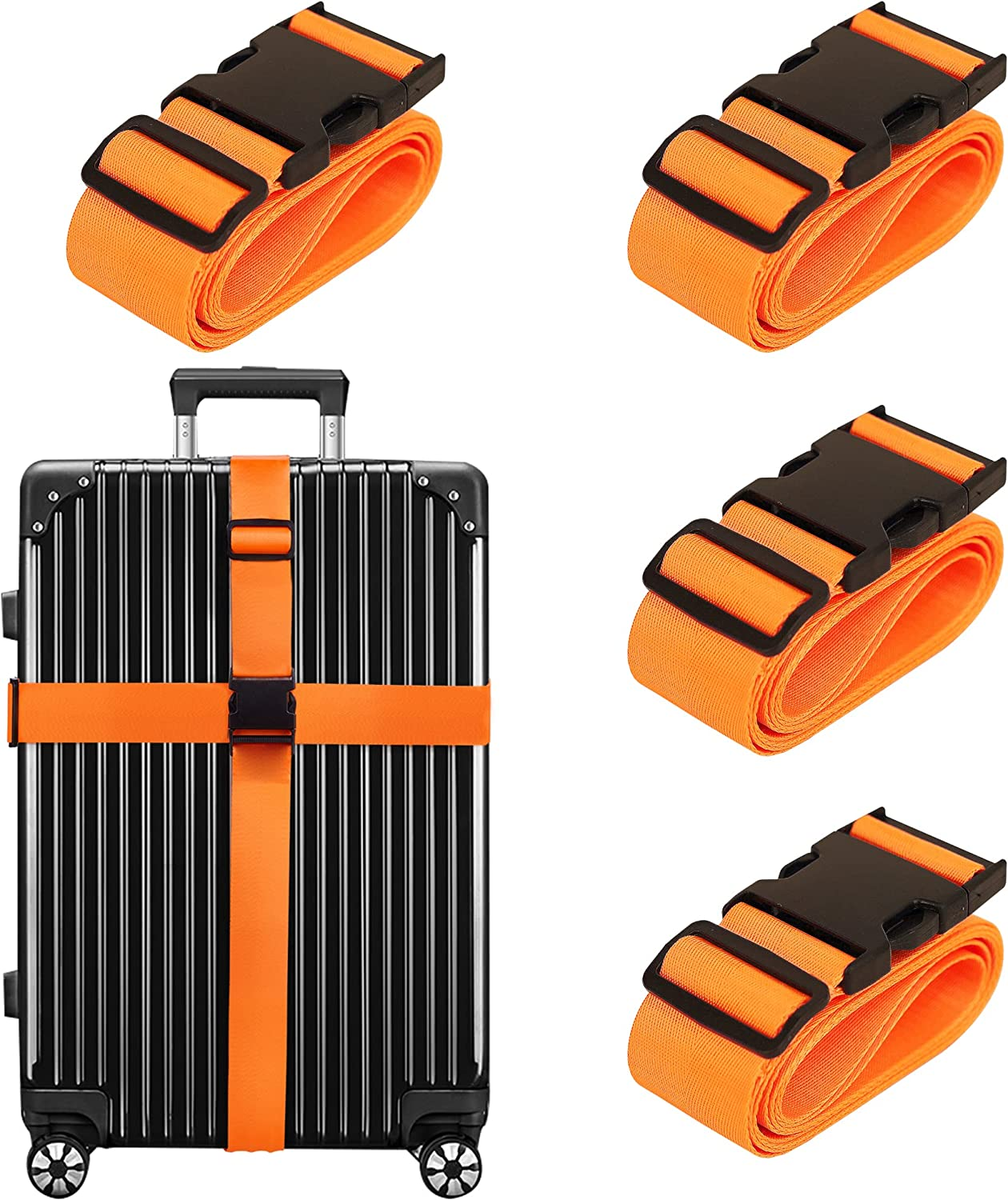 Luggage Straps for Suitcases TSA Approved Travel Belt 4 Pack by (Orange)