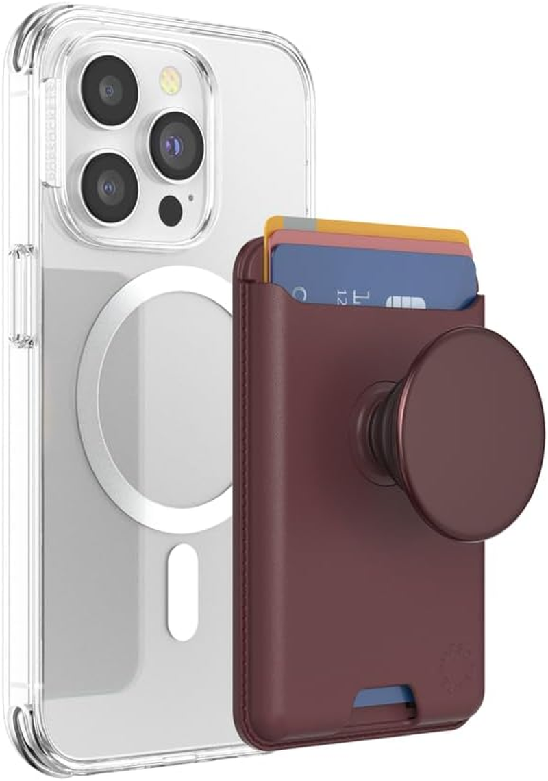 Phone Wallet with Expanding Grip, Phone Card Holder, Wireless Charging Compatible, Wallet Compatible with MagSafe - Oxblood Alum