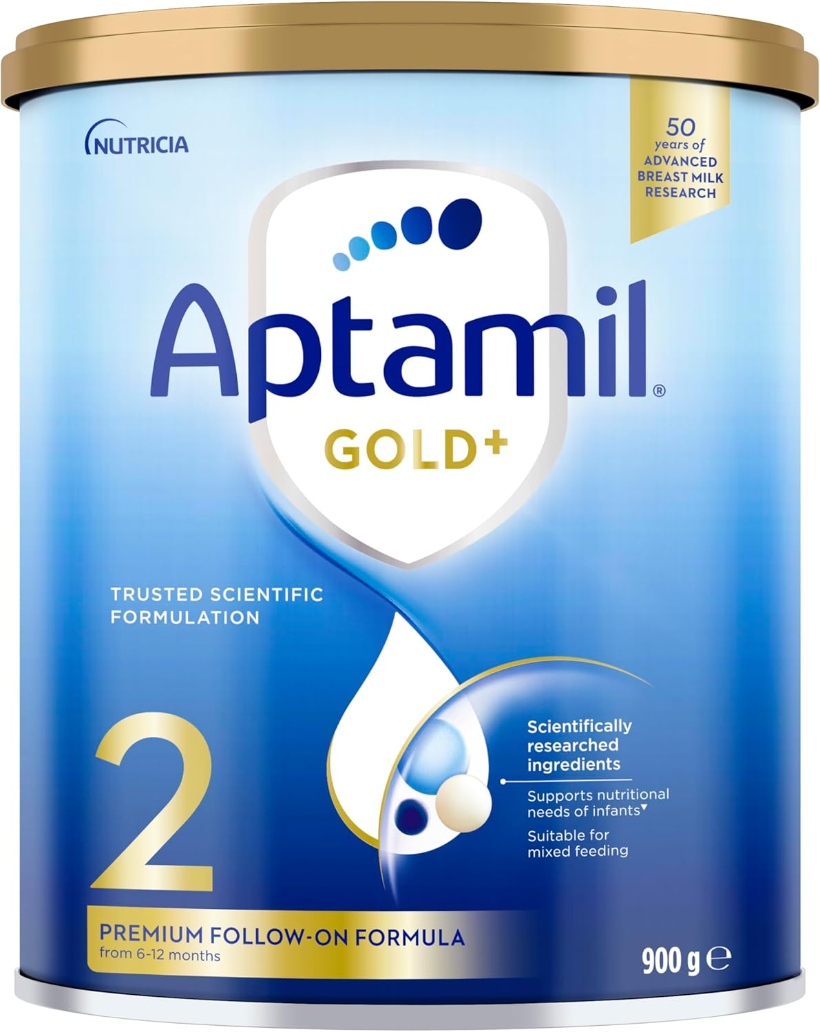 Gold+ 2 Premium Follow-On Formula, Nutritionally Premium Formula Tailored for Infants, Nutritional Support When Introducing Solids, Easy to Prepare, from 6-12 Months, 900G
