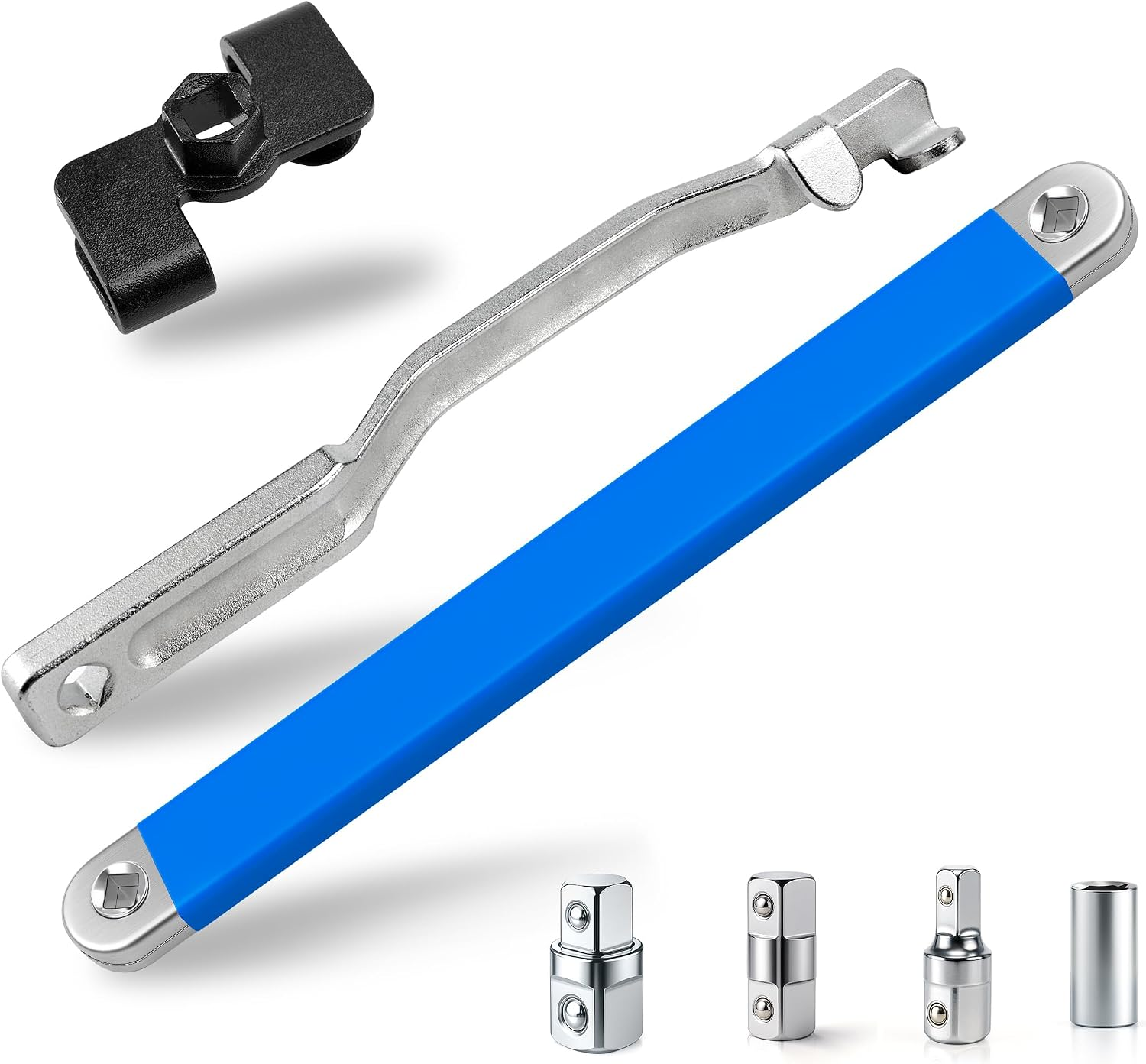 Offset Extension Wrench, Durable Chain Drive Wrench Set with High Hardness and Universal Compatibility, Includes 3 Colors Wrench Extender and 4 Sizes Adapters, Maximum Torque 53 Ft, 0° Swing Arg