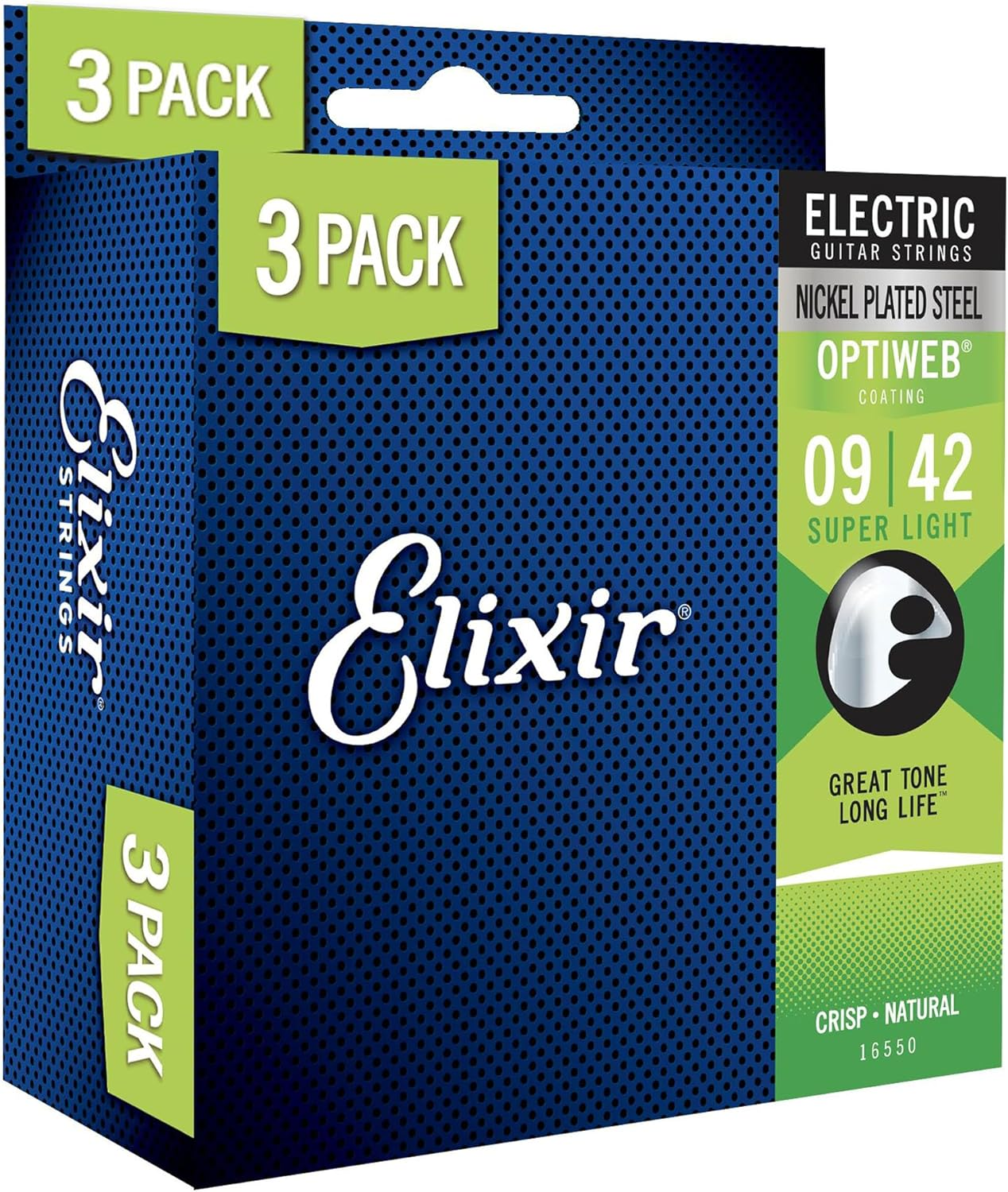 Strings, Electric Guitar Strings, Nickel Plated Steel with OPTIWEB Coating, Longest-Lasting Crisp Tone with Comfortable Feel, 6 String Set, 3 Pack, Super Light 9-42