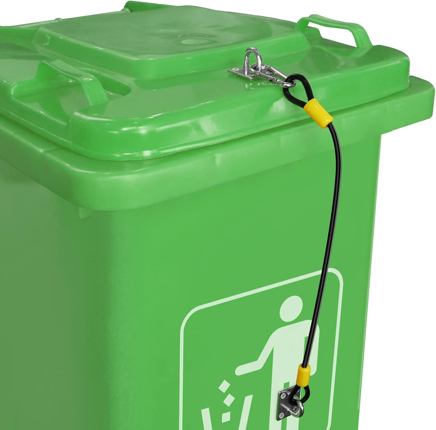 Trash Can Locks for Animals Stop from Rummaging Metal Universal Lid Lock for Outdoor Garbage Cans-Durable Rubber Coated Braided Wire Rope(1 Pack Yellow)