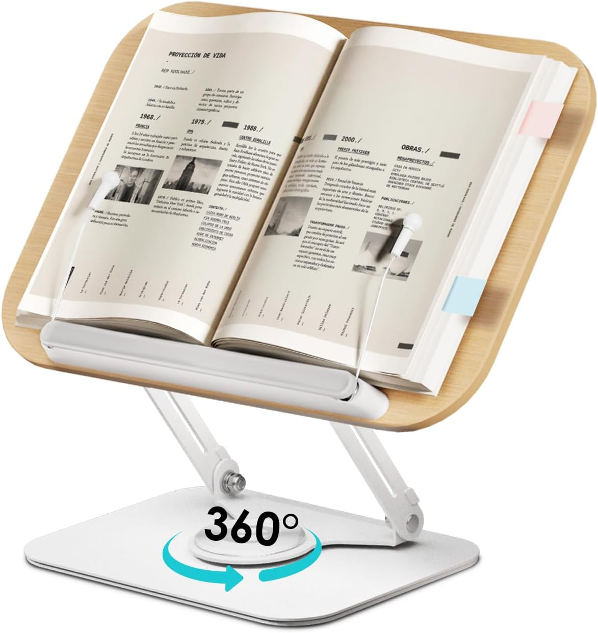 Book Stand for Reading,Book Holder, Height&Angle Adjustable, 360° Rotating Base, Foldable and Portable, Lightweight for Office, Kitchen, School Textbook, Recipe, Magazine,Kindle,Tablet LW