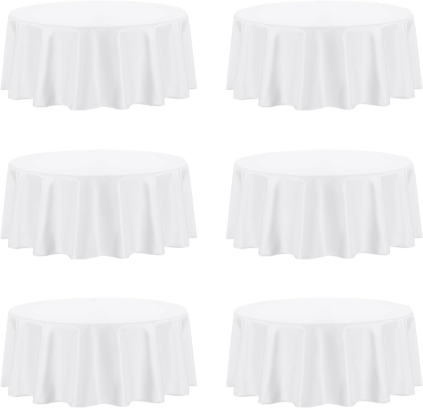 6 Pack round White Table Cloths 120 Inch for round Tables, Stain and Wrinkle Resistant Table Linens for Home Use, Wedding, Party, Banquet and Camping
