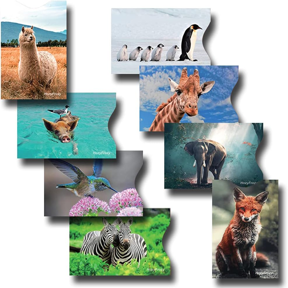 8 RFID Blocking Sleeves, Credit Card Protector, Anti-Theft Credit Card Holder, for Men and Women, Elephant, Zebra, Fox, Giraffe, Hummingbird, Penguin, Alpaca and Piggy Prints