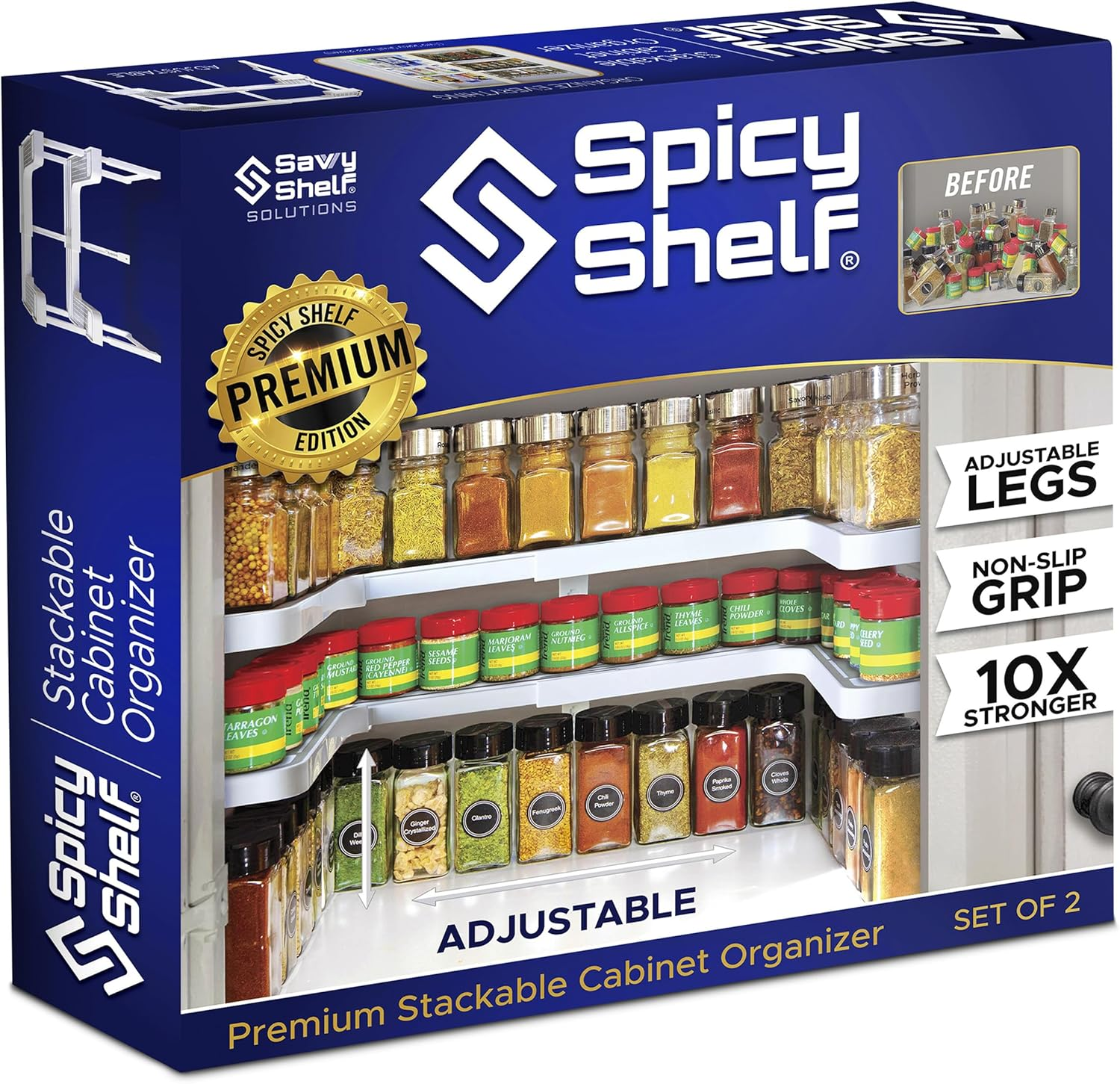 3.0 - Expandable 2 Tiered Spice Rack Organizer for Cabinet & Pantry - Kitchen Seasoning Organizer - Cabinet Spice Racks for inside Cabinets ( Premium) - Home Organization