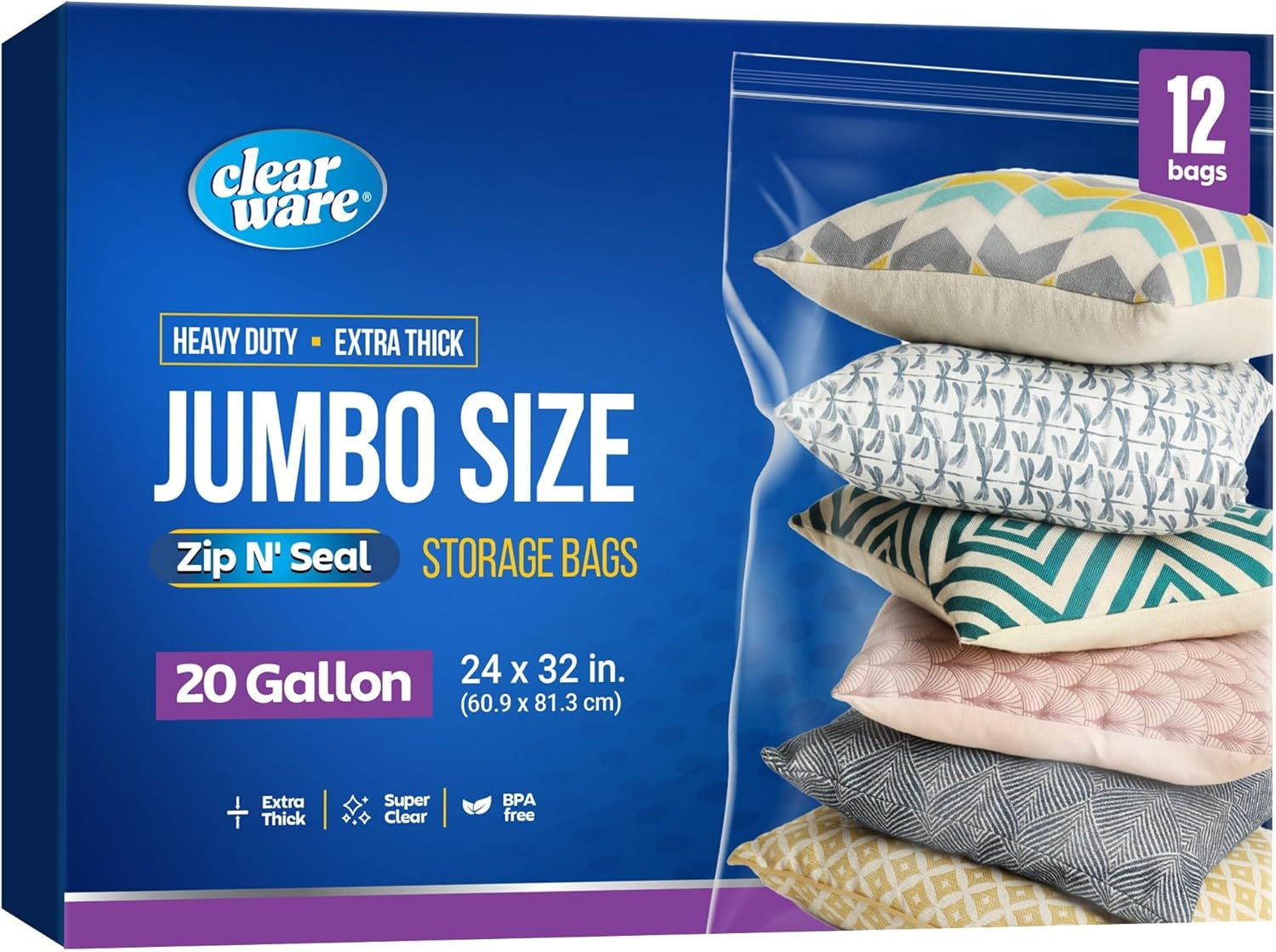 12 Count - Large Plastic Bags with Zipper Top, 20 Gallon Size 24