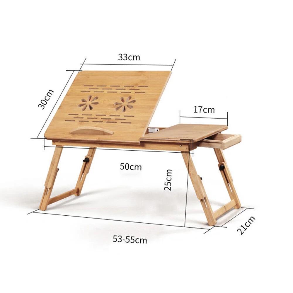 Bamboo Laptop Desk Stand Large Folding Bed Table Adjustable Portable Office Desk