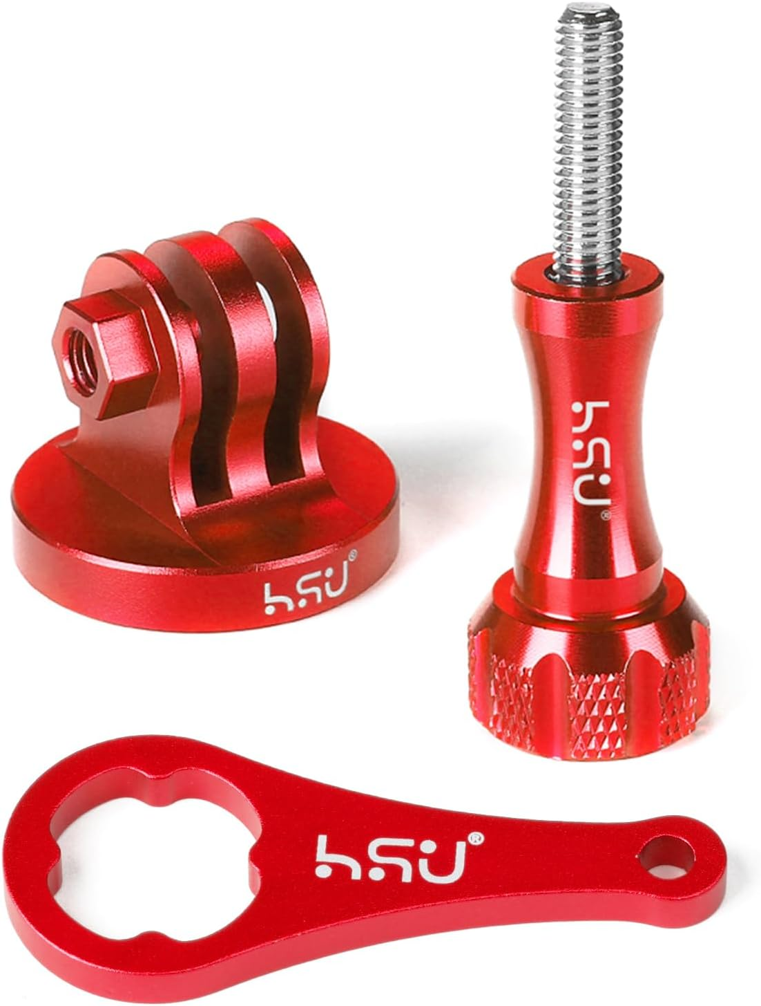 HSU Aluminum Tripod Mount Adapter for Gopro, Hero 12/11/10/9/8/7/6/5/4/3 Action Camera Monopod Mount with Thumbscrew (Red)
