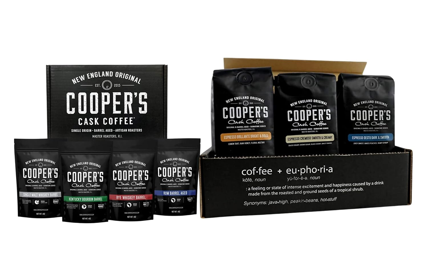 Gourmet Espresso Coffee Box Set: 3 Origin Profiles + Barrel Aged Blend