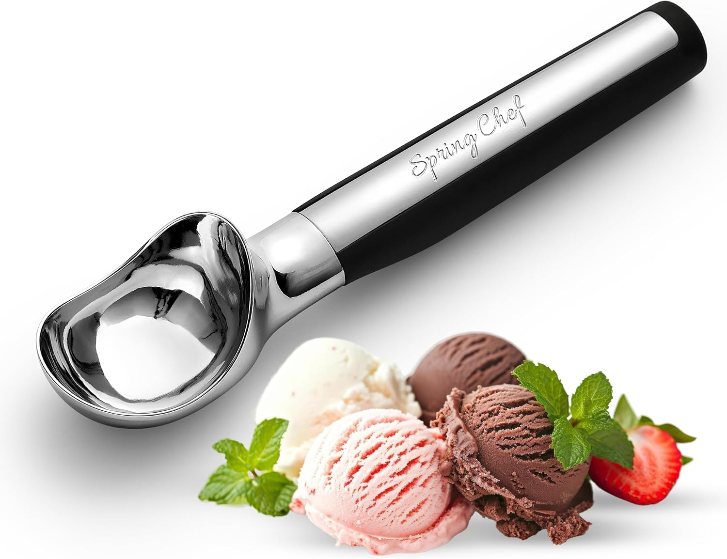 Heavy Duty Metal Ice Cream Scoop - Dishwasher Safe Ice Cream Scooper, Commercial Icecream Scoop Spade, Professional Kitchen Tool for Gelato, Melon, Sundae, Cookie Spoon - Black