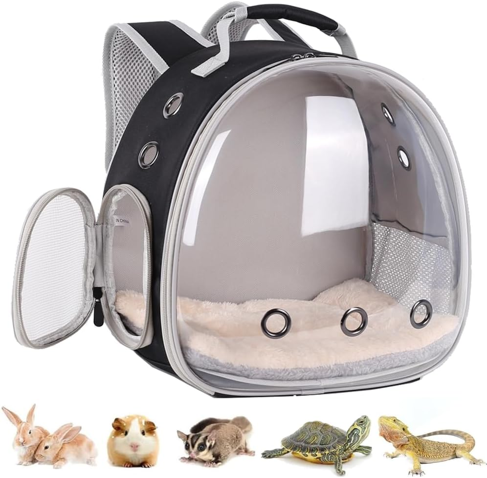 Breathable Portable Black Pet Carrier Backpack for Small Animals & Reptiles