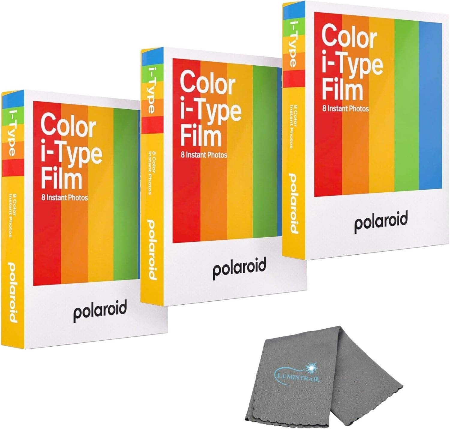 Polaroid Instant Color Film for I-Type Cameras 3 Pack, 24 Instant Photos, Works with Polaroid Now, Now+, I-2, & Lab, Bundle with a  Cleaning Cloth