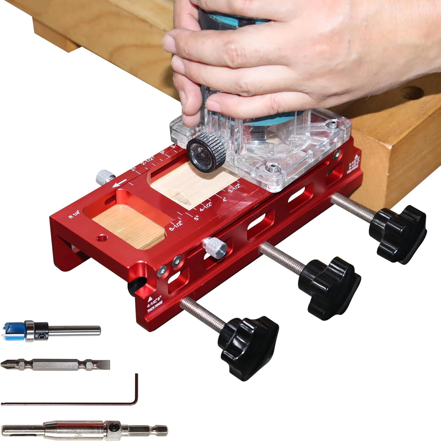 1229 Hinge Jig Plus, Dual Clamping Door Hinges Mortiser Kit with Strike & Latch Templates, Self-Aligning Hinge Jig for 2.5” to 5.5” Hinges