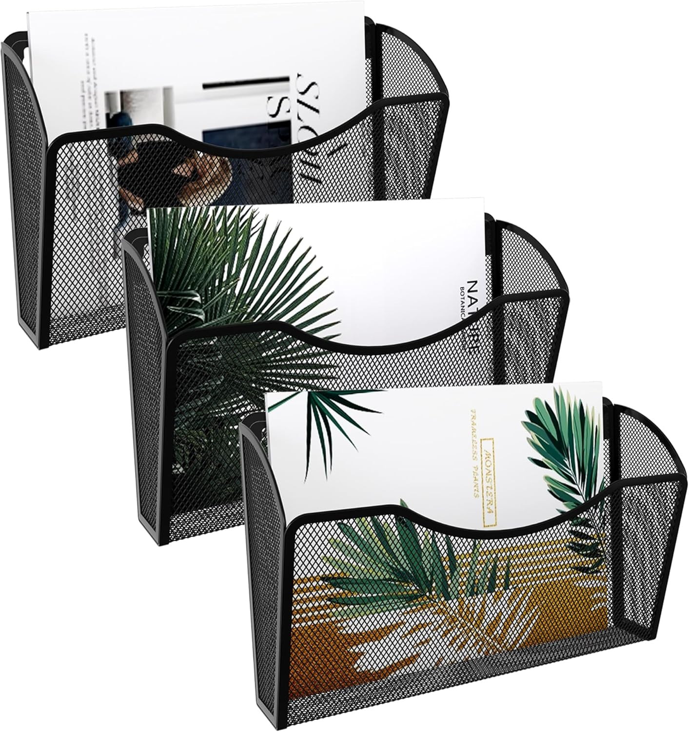 Easypag Wall File Organizer 3 Single Pocket Mesh Hanging File Folder Organizer for Letter/A4 Size Folders Wall Mounted Vertical Mail Holder for Paperwork, Office, Home, School, Black