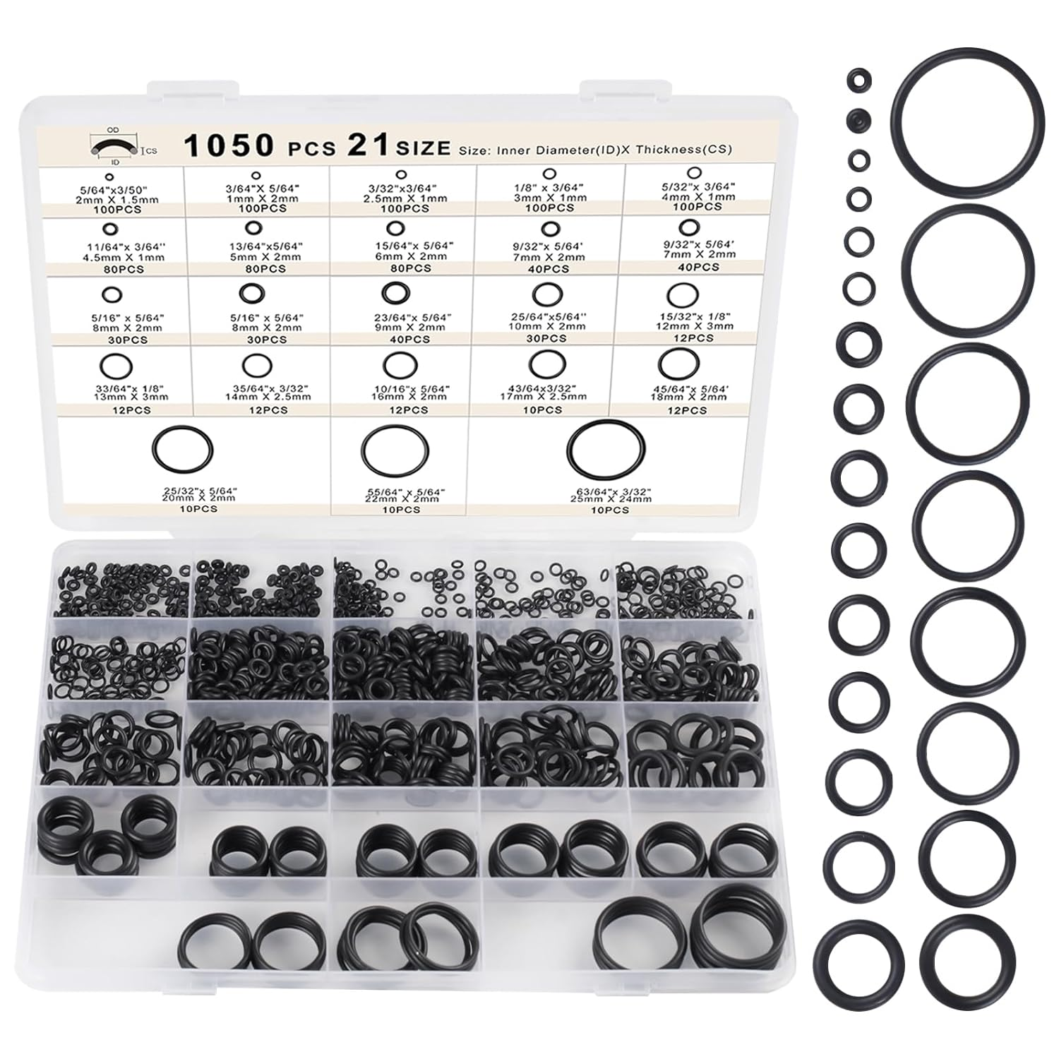 O Ring Kit 1050 PCS, O Ring Assortment Kit 21 Size, Metric Nitrile Rubber O Rings for Car Auto Vehicle Repair Faucet Plumbing Air or Gas Sealing Connections Resist Oil and Heat